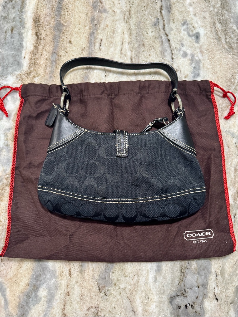 Coach Black Signature Canvas Shoulder Bag with Silver Hardware - Picture 2 of 4